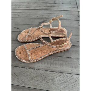 Mystique Boutique Rhinestone Embellished Flat Strappy Sandals Leather Size 7